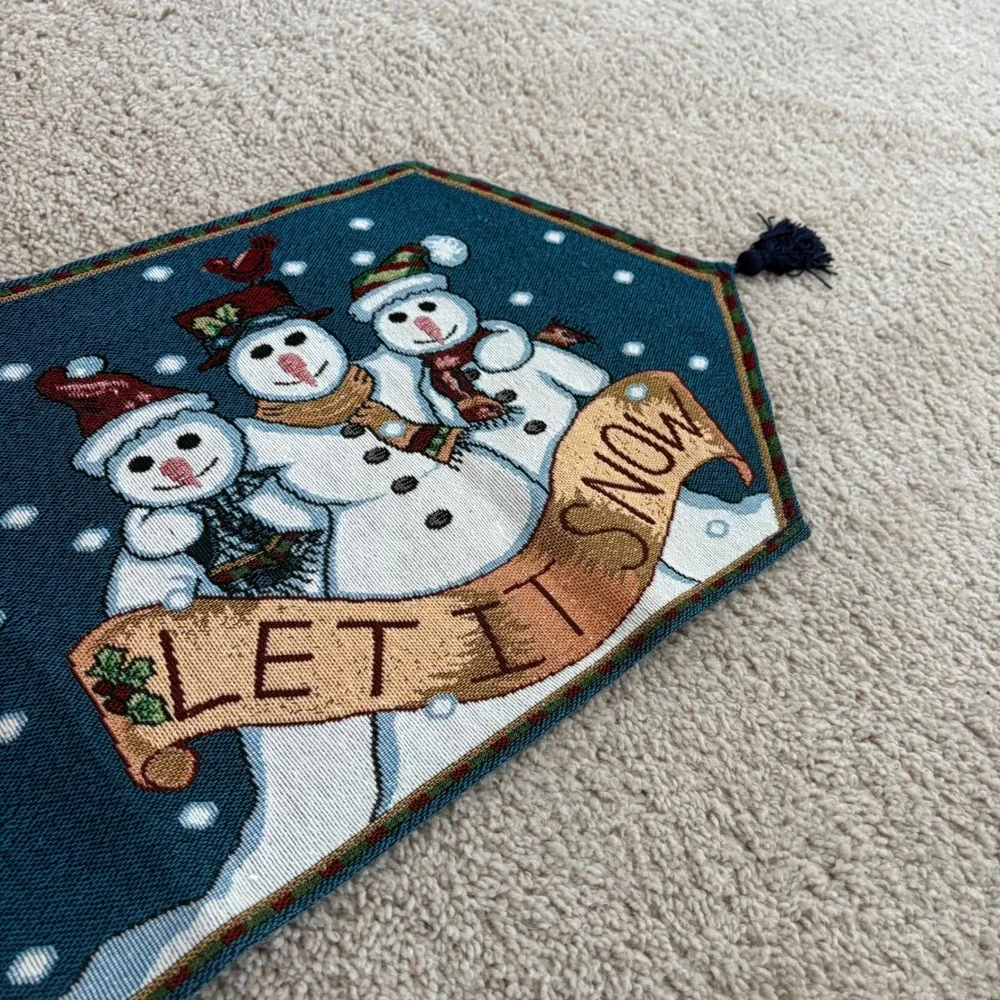 Snowman Winter Table Runner 71x13 Let It Snow Winter Holiday‎ Decor Tapestry